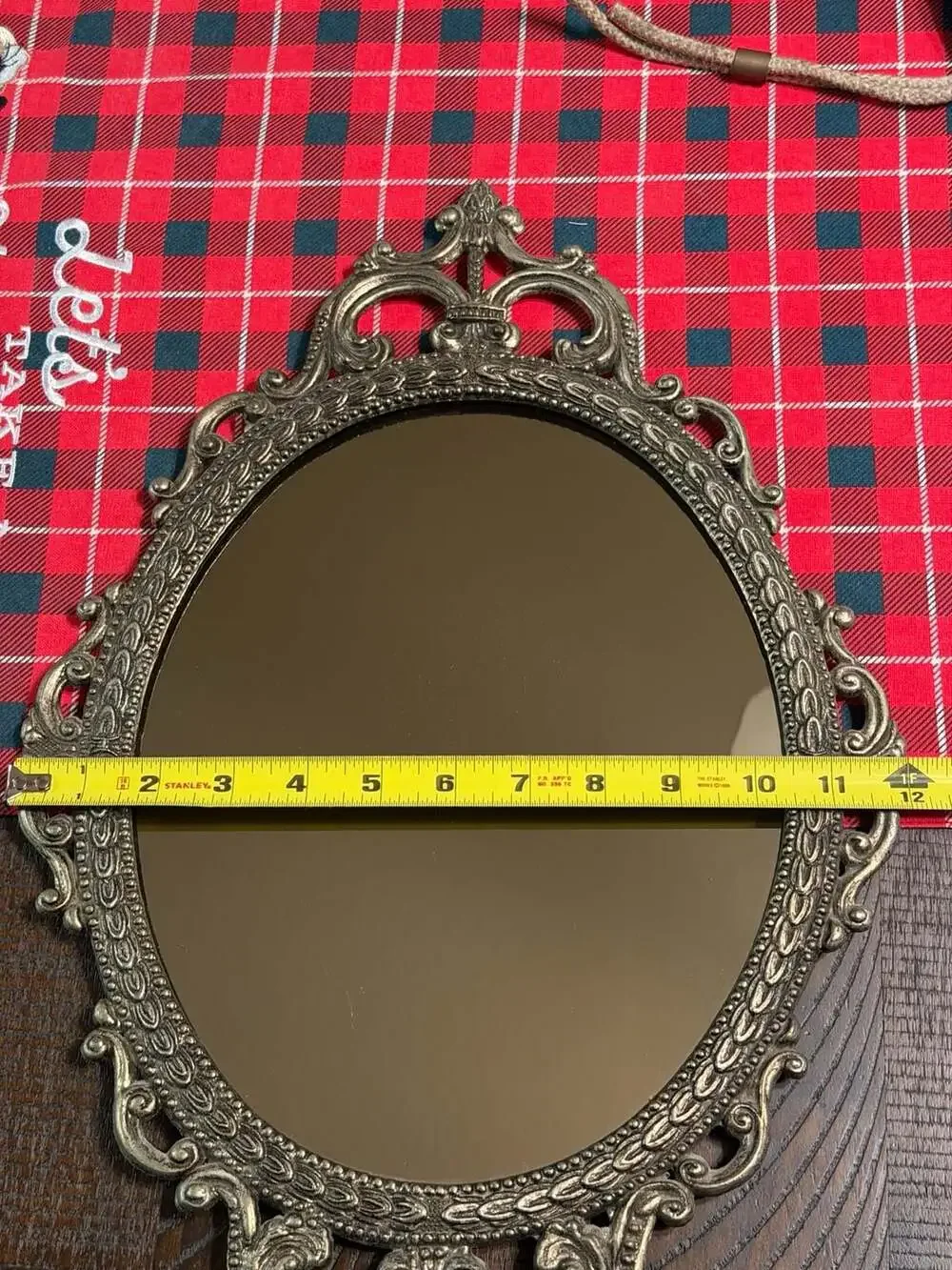 Vintage Ornate Oval Wall Mirror with Antique Silver Finish 17-inch